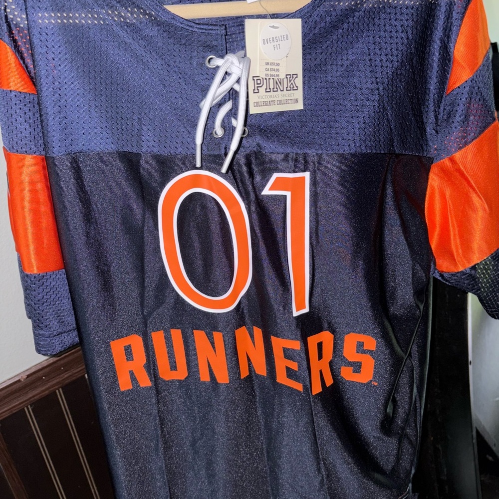 NWT Victoria's Secret Pink Navy Mesh Top with Orange Detail